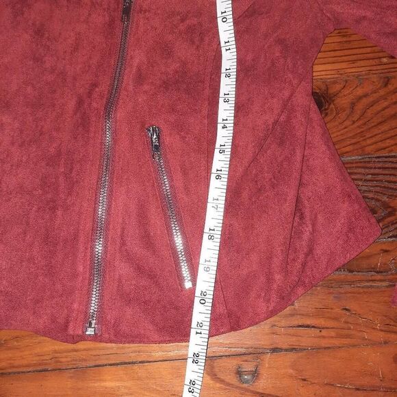 Buckle Veveret Faux Suede Red Moto Jacket - Picture 5 of 6